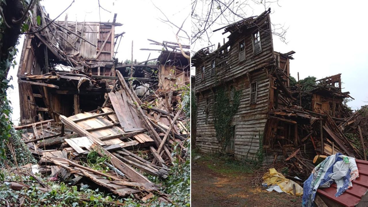 Alaplı'da, 100 yıllık ahşap ev yıkıldı