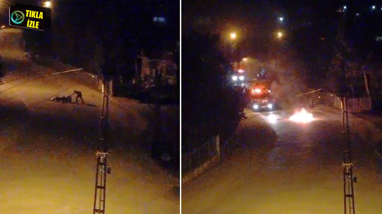 Husumetlisinin motosikletini yaktı!