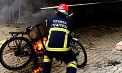 Garaja park edilen elektrikli bisiklet yandı!