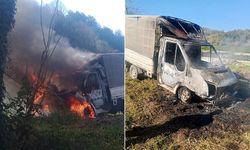 Alaplı'da, seyir halindeki kamyonet yandı!