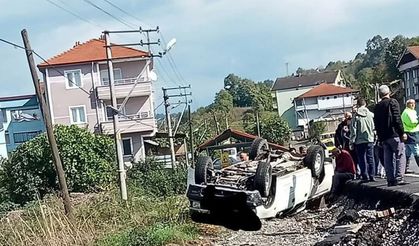 İl Özel İdare aracı, bahçeye uçtu; 1 yaralı!