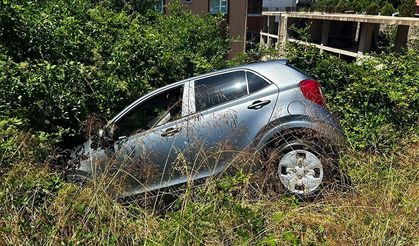 Kontrolden çıkan otomobil, dikenlik alana savruldu