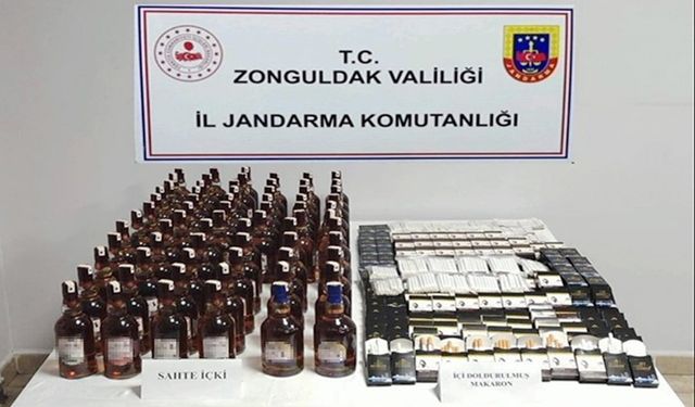 Zonguldak'ta, sahte içki ve makaron ele geçirildi