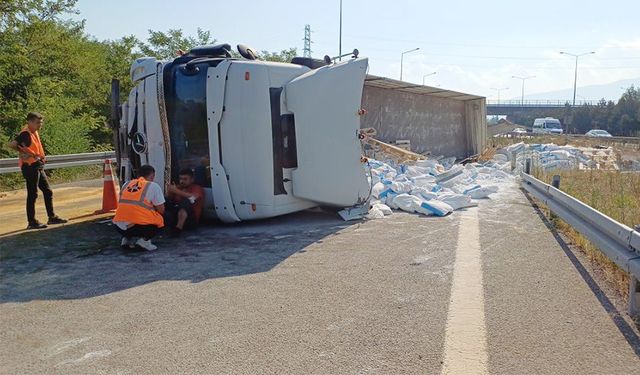 Yolu karıştıran sürücü, tırı devirdi!