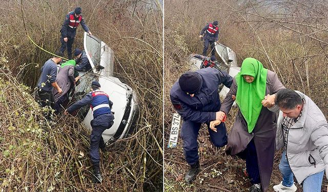 Karşı şeride geçip, şarampole uçtu: 2 yaralı!