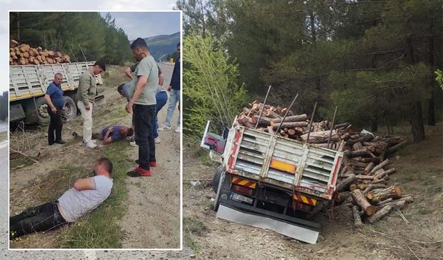 Odun yüklü tır devrildi: 2 yaralı