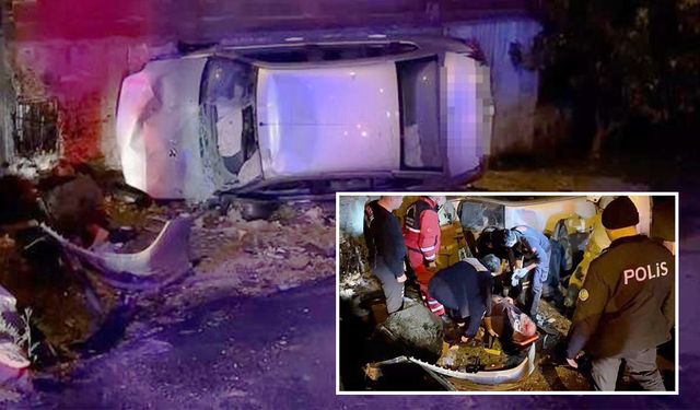 Takla atan otomobil sürücüsü, araçta sıkıştı!