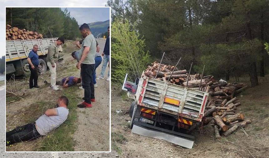 Odun yüklü tır devrildi: 2 yaralı