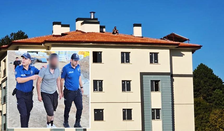 Ereğli'de, çatıya çıkan işçiyi polis ikna etti