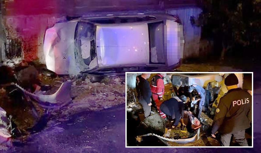 Takla atan otomobil sürücüsü, araçta sıkıştı!