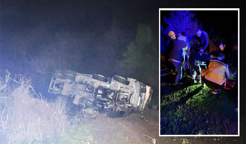 Beton mikseri, uçuruma yuvarlandı: 2 yaralı!